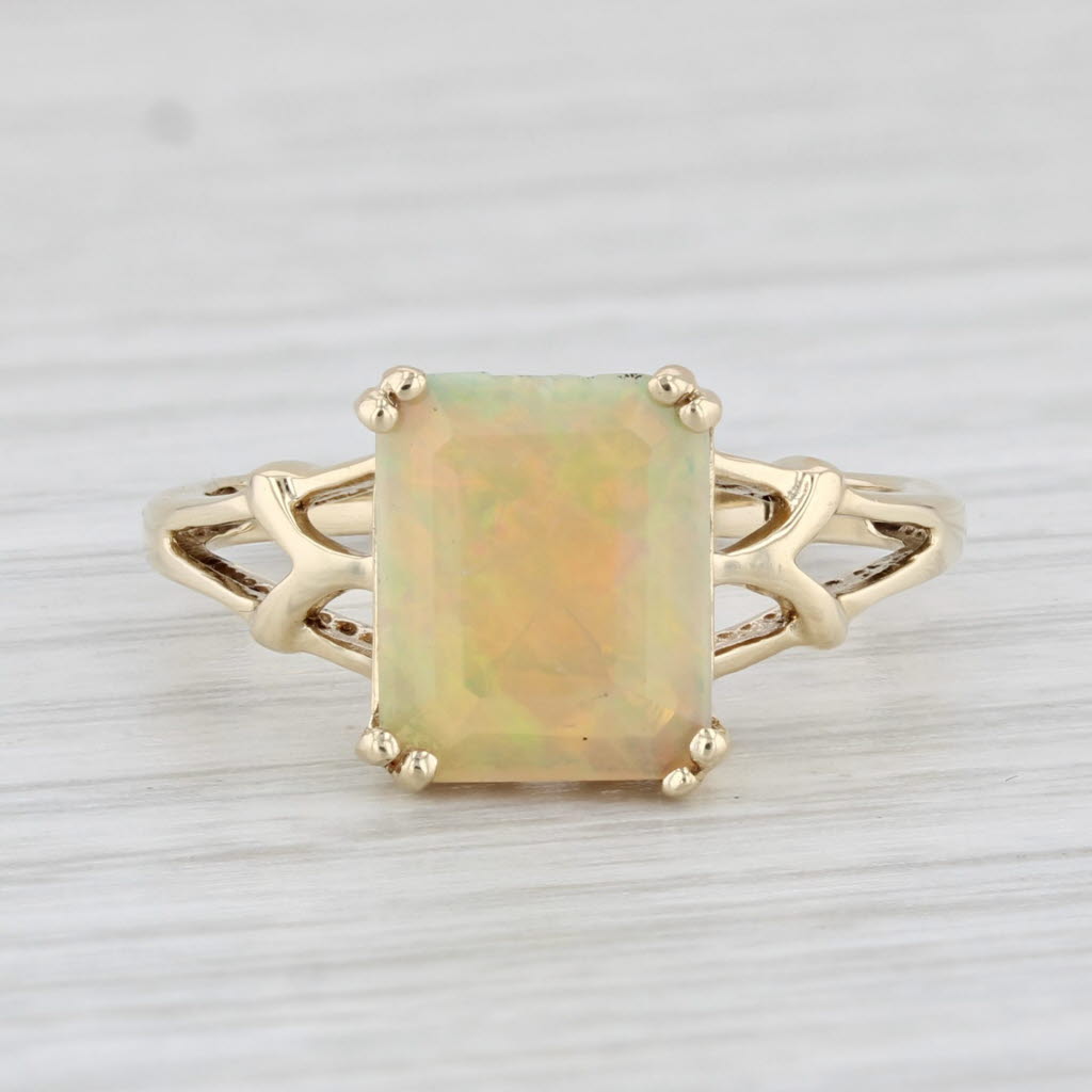 Light Gray 2.15ct Emerald Cut Opal Solitaire Ring 10k Yellow Gold Size 7