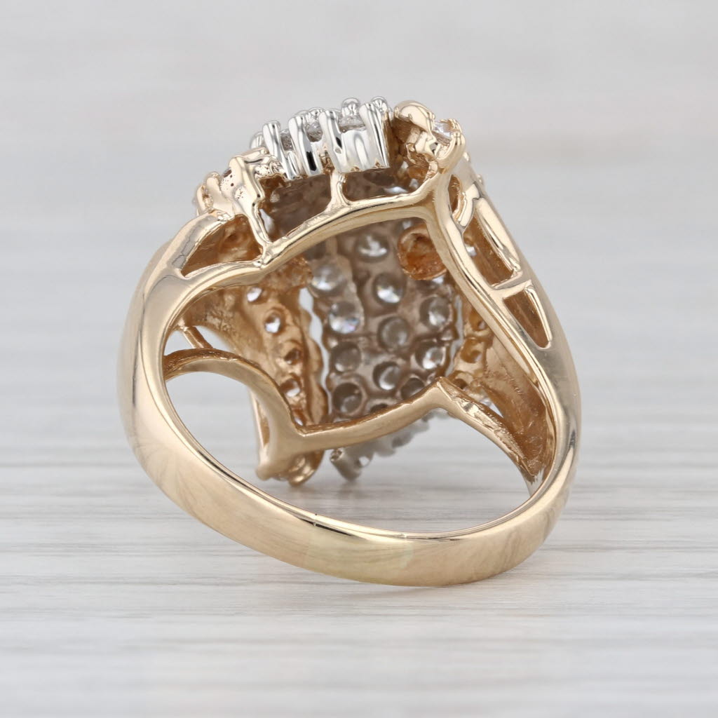 2.02ctw Diamond Cluster Cocktail Bypass Ring 14k Yellow Gold Size 8.5