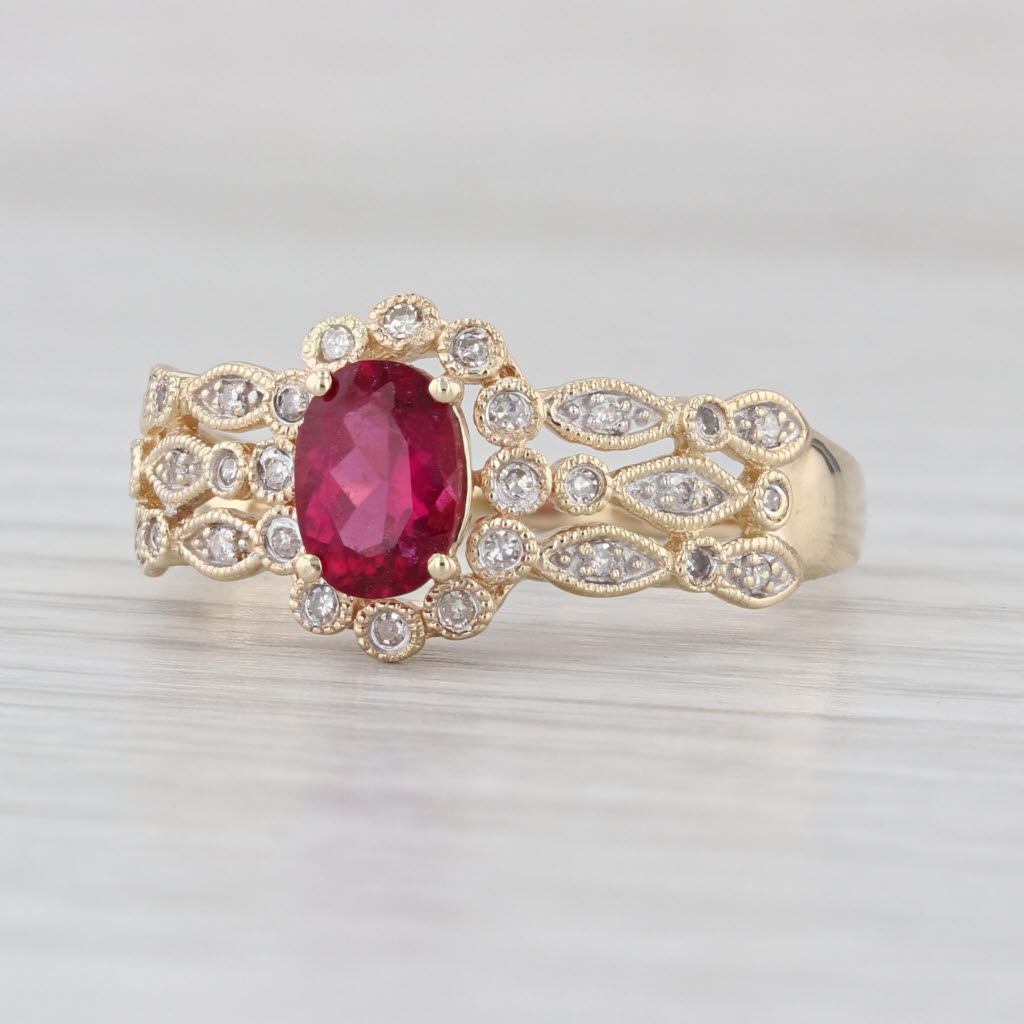 1ctw Pink Tourmaline Diamond Ring 10k Yellow Gold Size 9.25