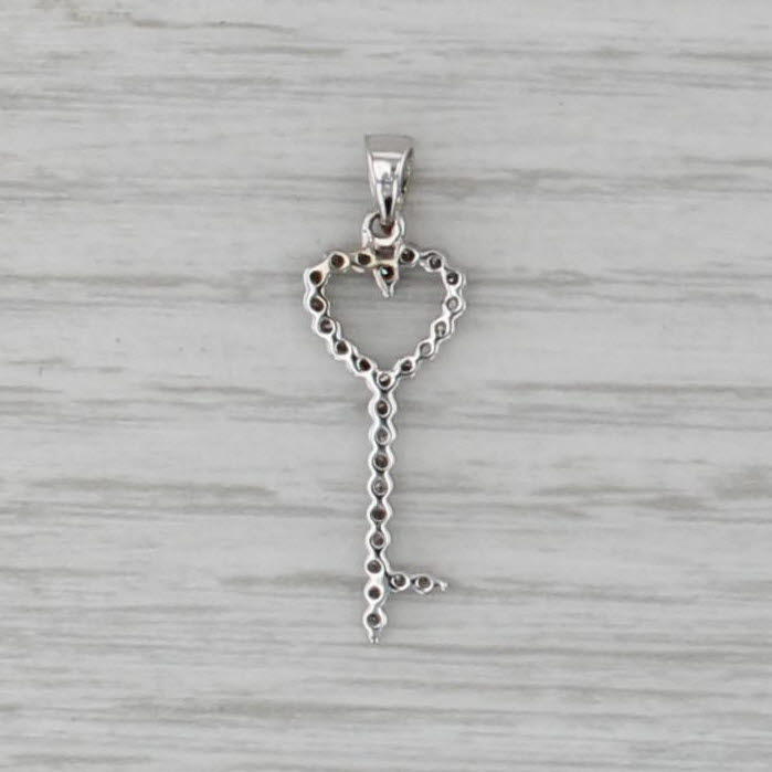 0.20ctw Diamond Heart Skeleton Key Pendant 14k White Gold