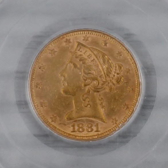 1881 Liberty Fine Gold Coin US $5 Eagle AU55 PCGS Certificate Case