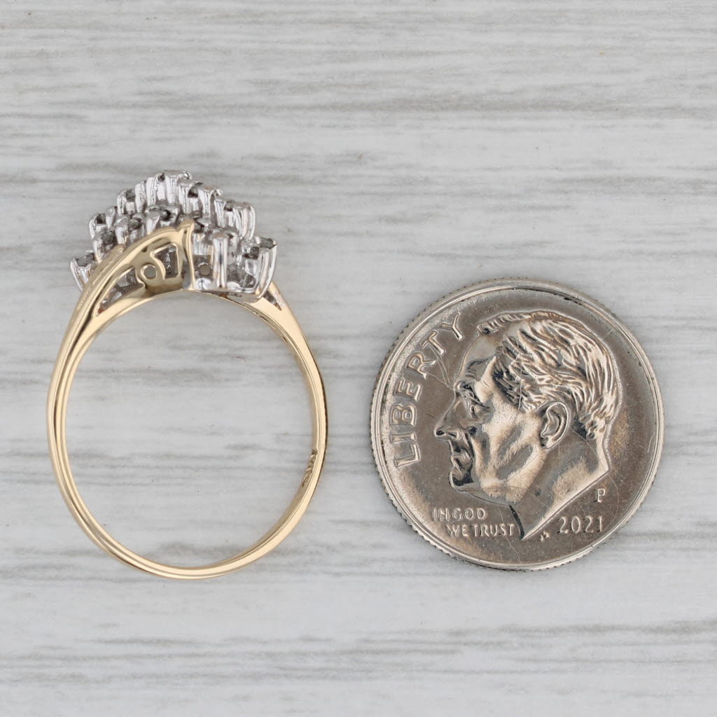 Gray 0.12ctw Diamond Cluster Bypass Ring 10k Yellow Gold Size 6