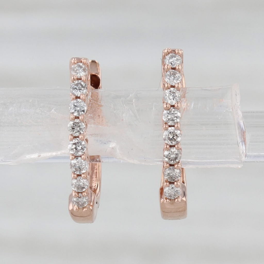 0.14ctw Diamond Hoop Huggie Earrings 10k Rose Gold Small Hoops