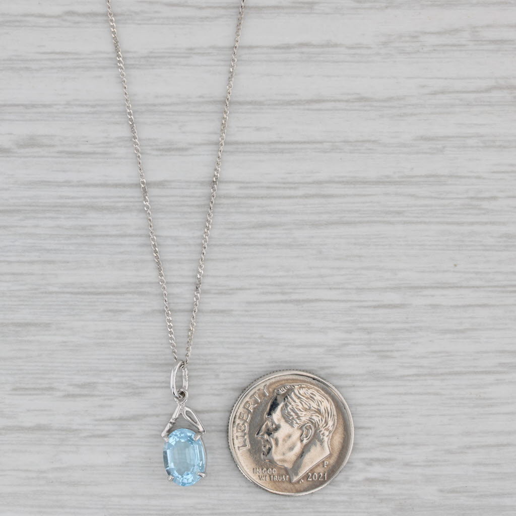 Gray 1.05ct Oval Aquamarine Solitaire Pendant 14k White Gold 15.75" Curb Chain Italy