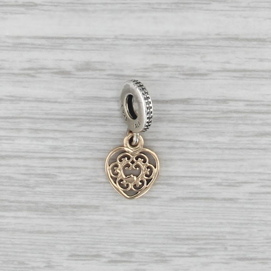 Pandora Magnificent Heart Bead Charm Sterling Silver 14k Gold 791742CZ Dangle