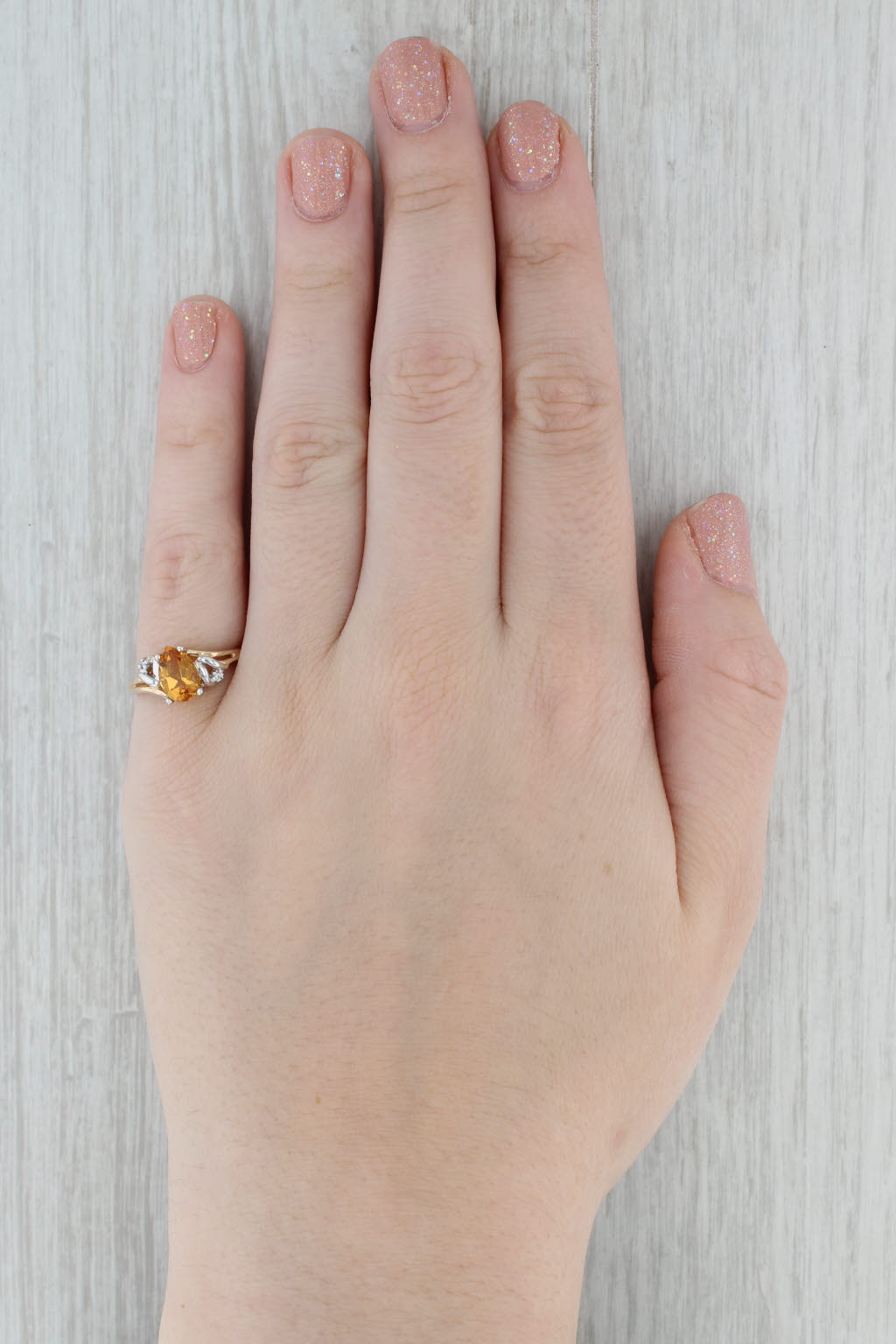 Gray 1ct Pear Citrine Solitaire Ring 10k Yellow Gold Size 7 Diamond Accents
