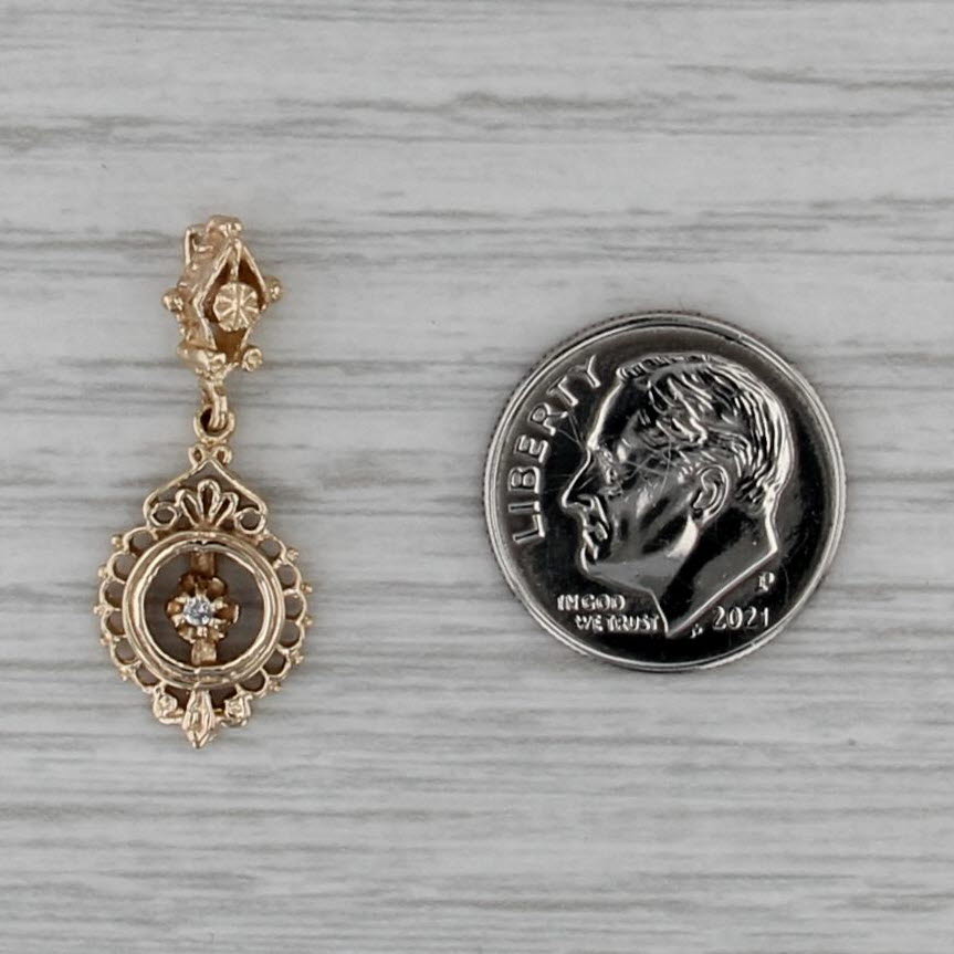 Vintage Diamond Lavalier Pendant 14k Yellow Gold Small Drop
