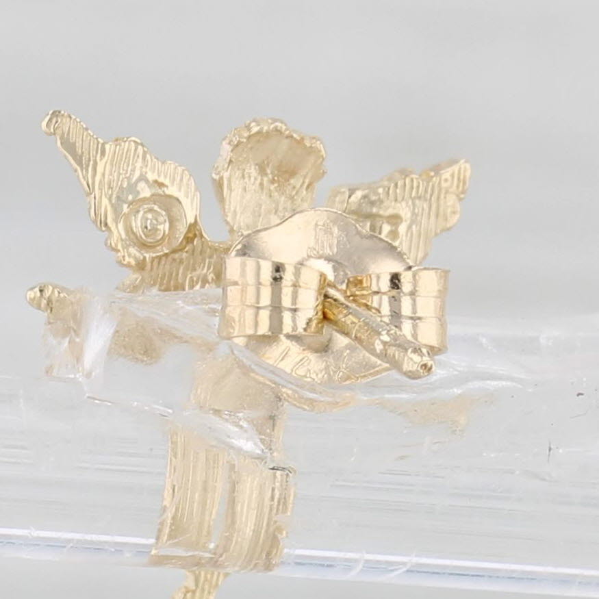 Light Gray Cherub Guardian Angel Stud Earrings 14k Yellow Gold