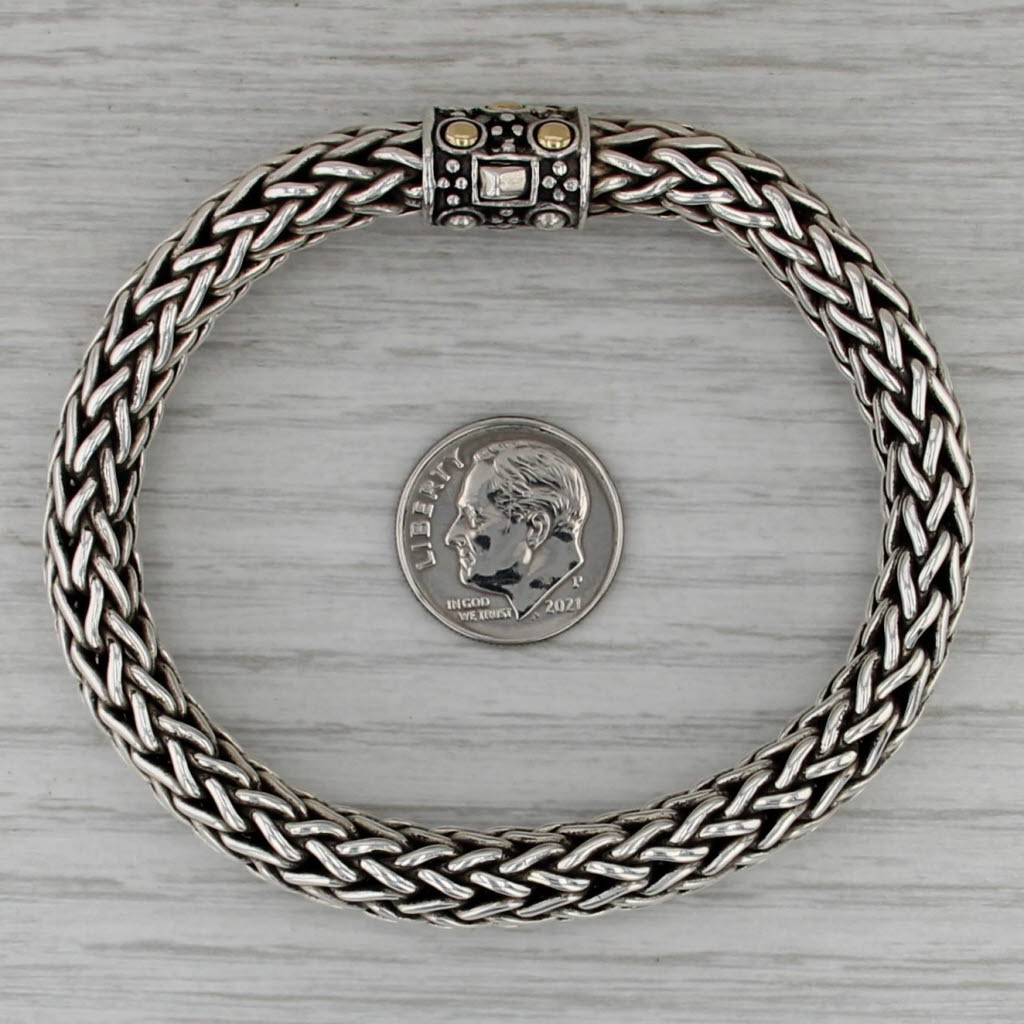 John Hardy Jaisalmer Dot Wheat Chain Bracelet Sterling Silver 18k Gold 6.75"
