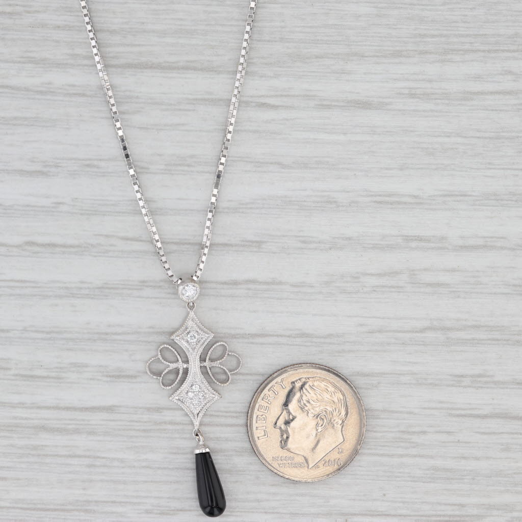 Diamond Onyx Pendant Necklace 14k White Gold 17" Box Chain
