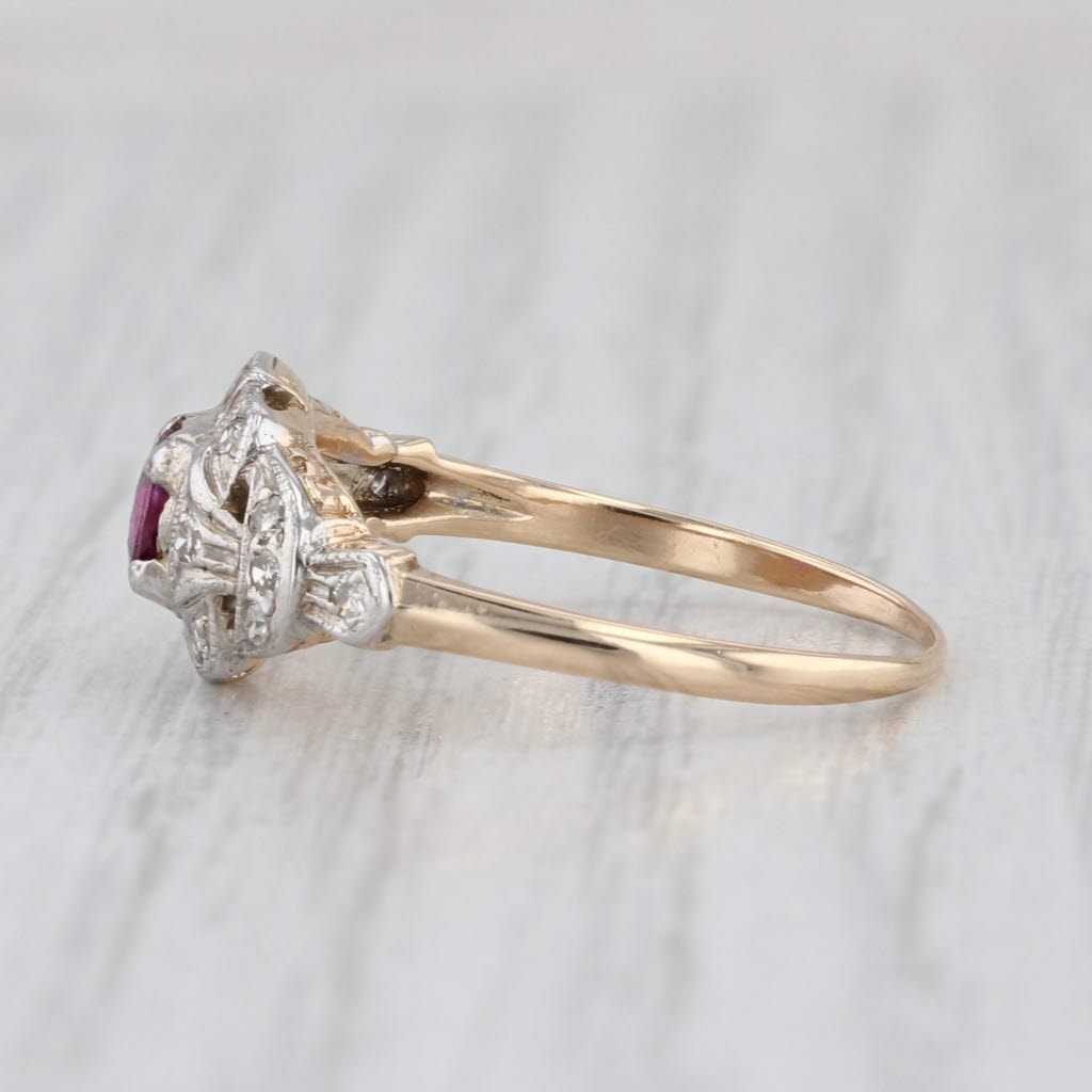 Vintage 0.62ctw Ruby Diamond Ring 14k White Yellow Gold Size 7.5