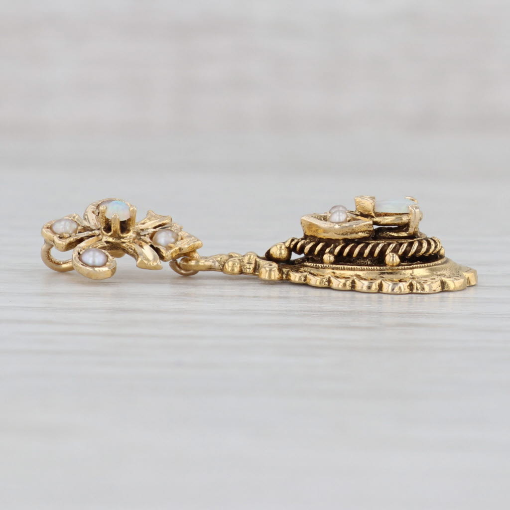 Light Gray Vintage Opal Pearl Teardrop Pendant 14k Yellow Gold