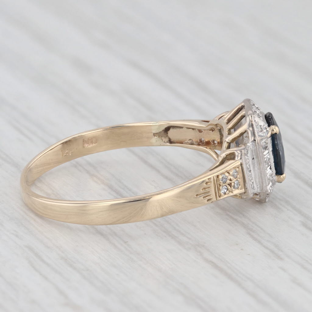 Light Gray Vintage 1.1ctw Blue Sapphire Diamond Halo 14k Yellow Ring 14k Gold Engagement