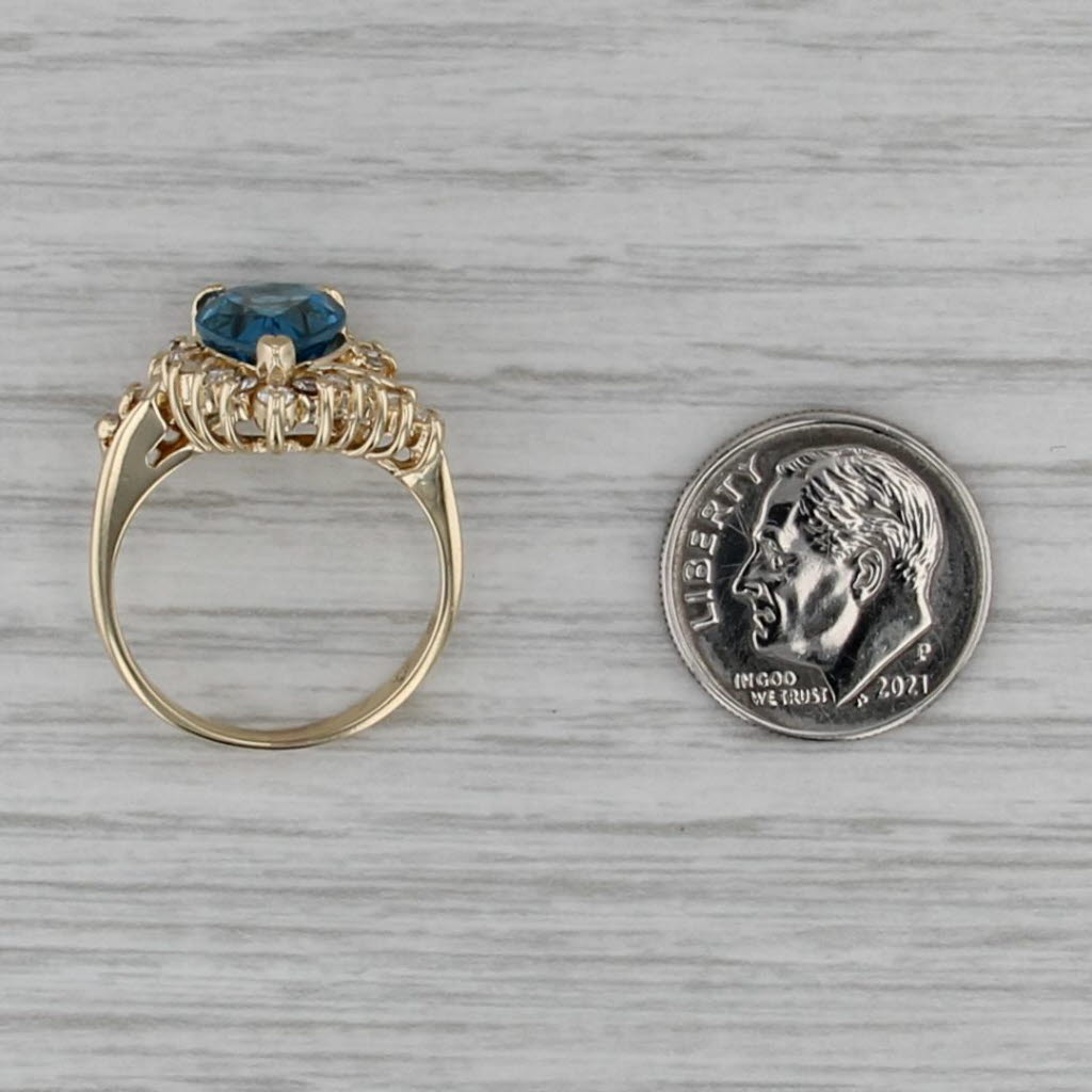 4ctw Pear Blue Topaz Halo Bypass Ring 14k Yellow Gold Size 6.75