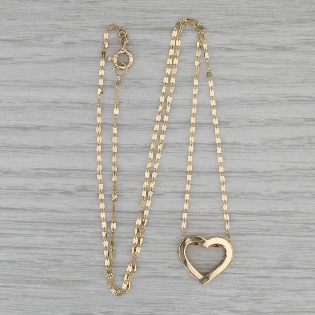 Open Heart Pendant Necklace 14k Yellow Gold 18" Mirror Chain