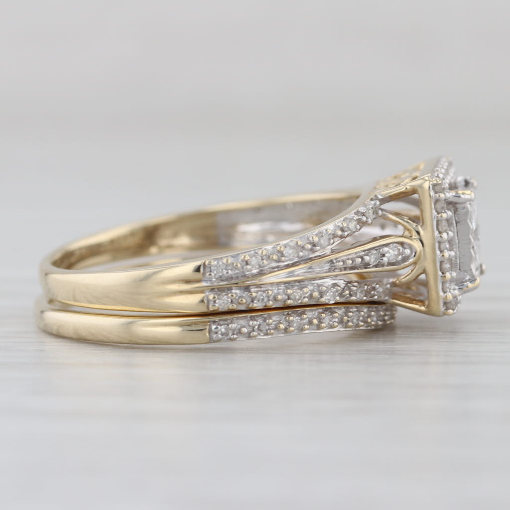 0.25ctw Diamond Halo Engagement Ring Wedding Band Bridal Set 10k Gold Size 7