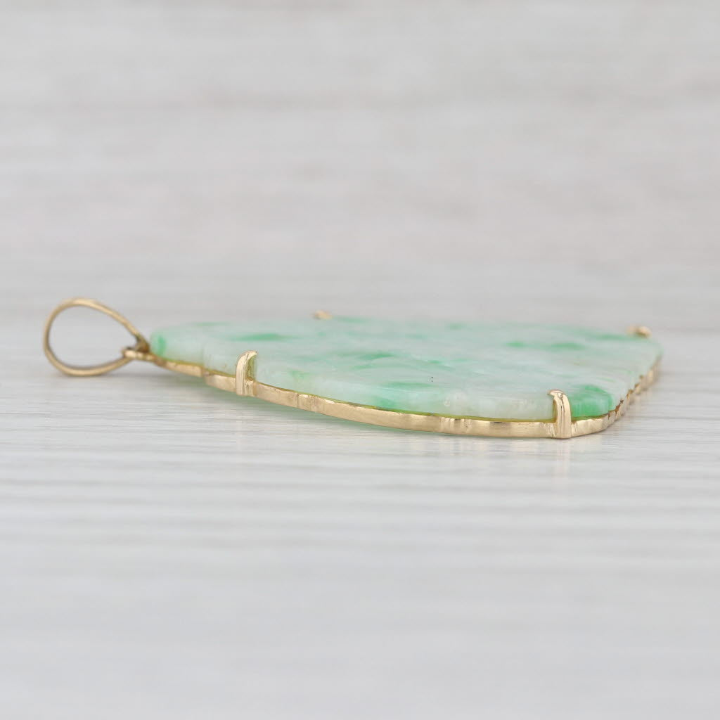 Green Jadeite Jade Carved Large Bag Pendant 14k Gold Insect Jewelry