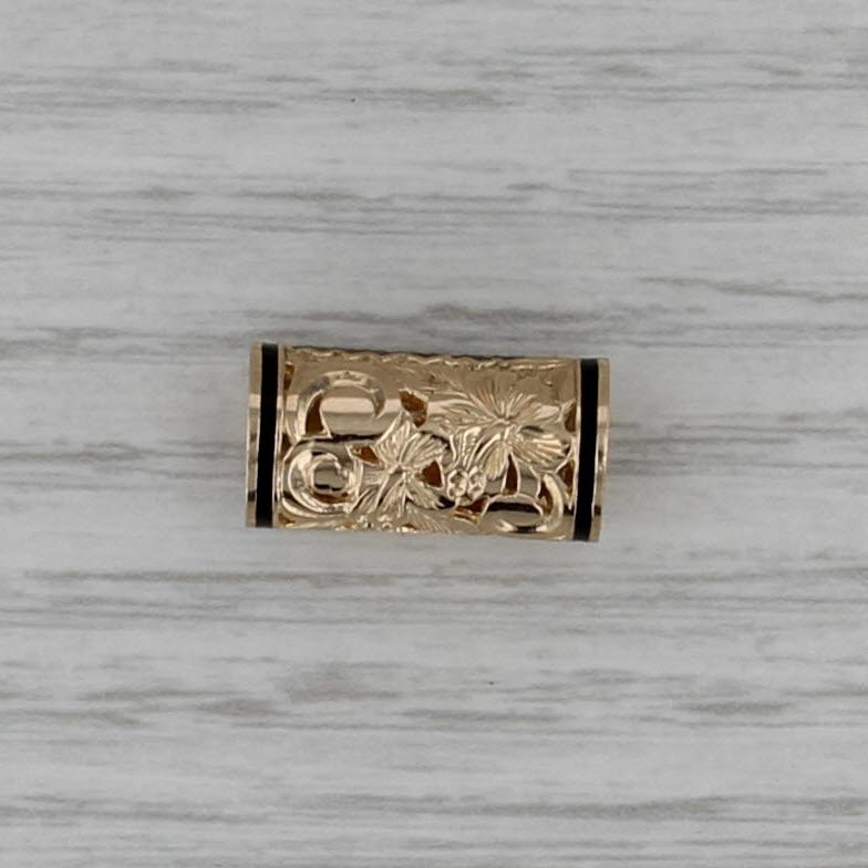 Floral Hawaiian Style Mom Slide Charm Pendant 14k Yellow Gold Enamel