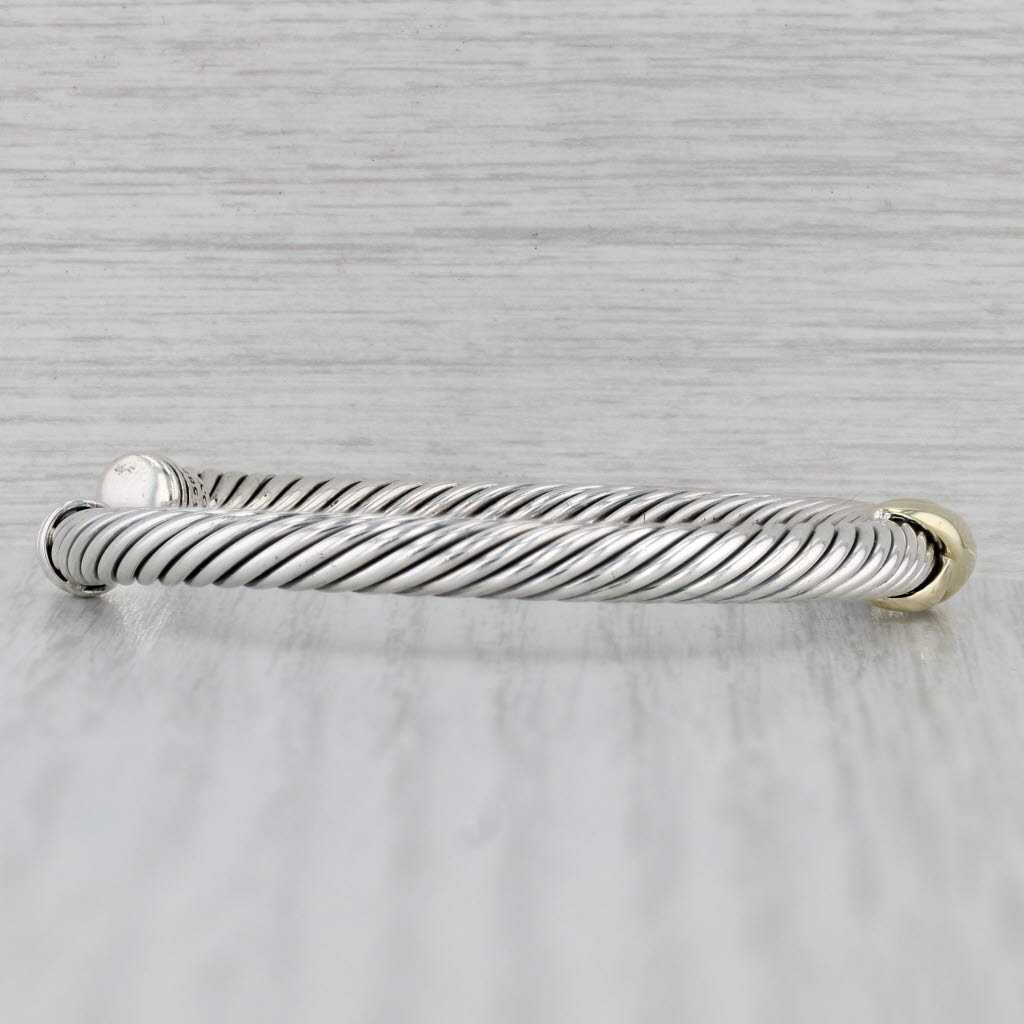Gray David Yurman X Classic Cable Cuff Bracelet Sterling Silver 14k Gold 7" Large