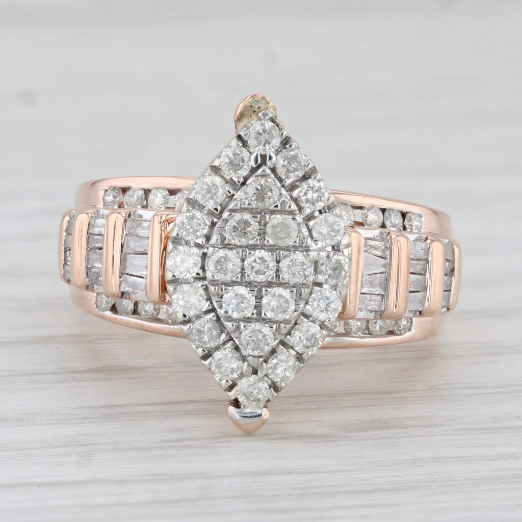 Light Gray 1ctw Marquise Diamond Cluster Ring 10k Rose Gold Size 7 Engagement