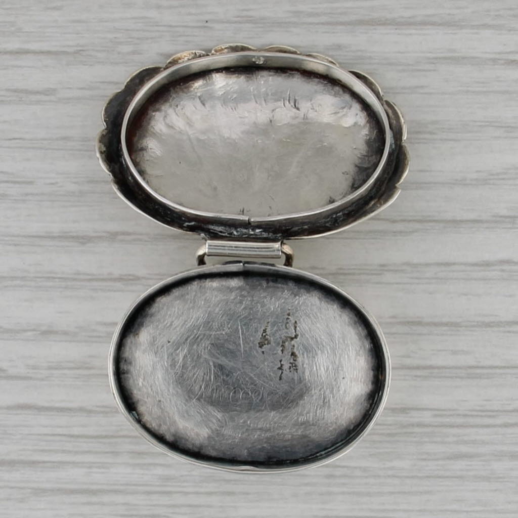 Sterling Silver Turquoise Shell Snuff / Pill Box Engravable Vintage Opens