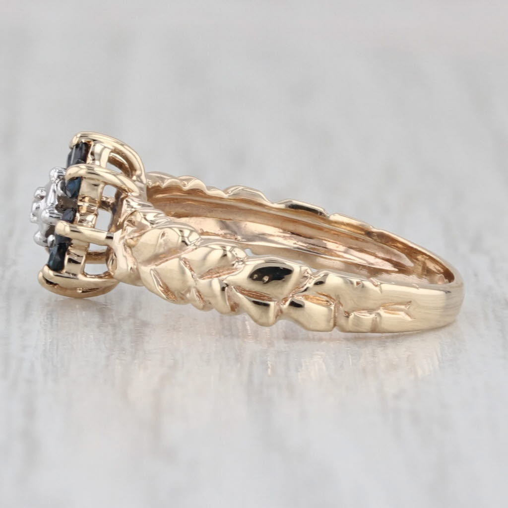 Light Gray 0.24ctw Blue Sapphire Diamond Flower Ring 10k Yellow Gold 4.75