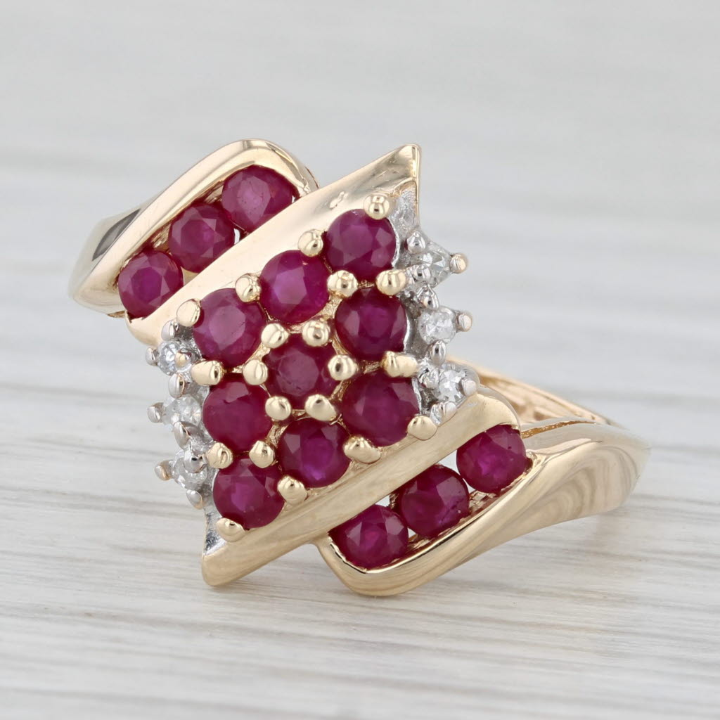 Light Gray 1.14ctw Ruby Diamond Cluster Ring 10k Yellow Gold Size 8 Bypass