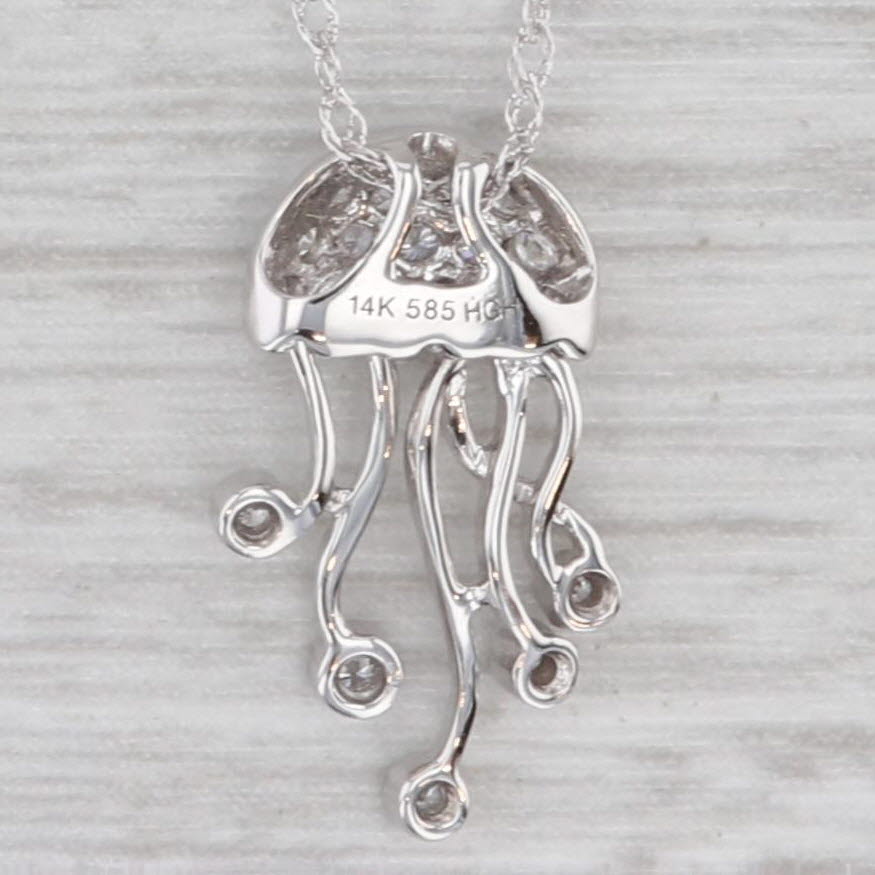 Gray New 0.12ctw Diamond Moving Jelly Fish Pendant Necklace 14k White Gold 18"