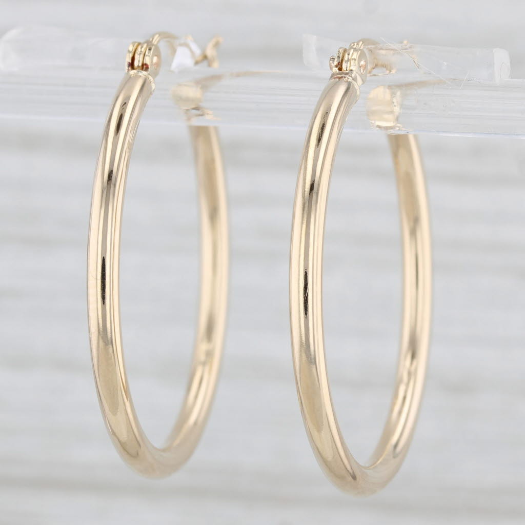 Light Gray Round Hoop Earrings 14k Yellow Gold Snap Top Hoops 30mm x 2mm