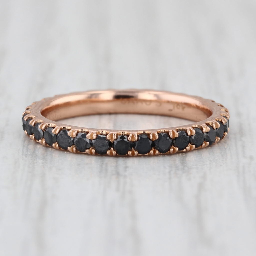 0.85ctw Black Diamond Eternity Band 18k Rose Gold Stackable Wedding Ring Sz 5.5