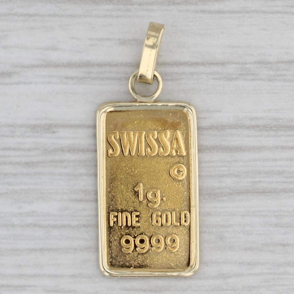 Gray 1 Gram 999 Fine Gold Swiss Bar Pendant Swissa small Drop