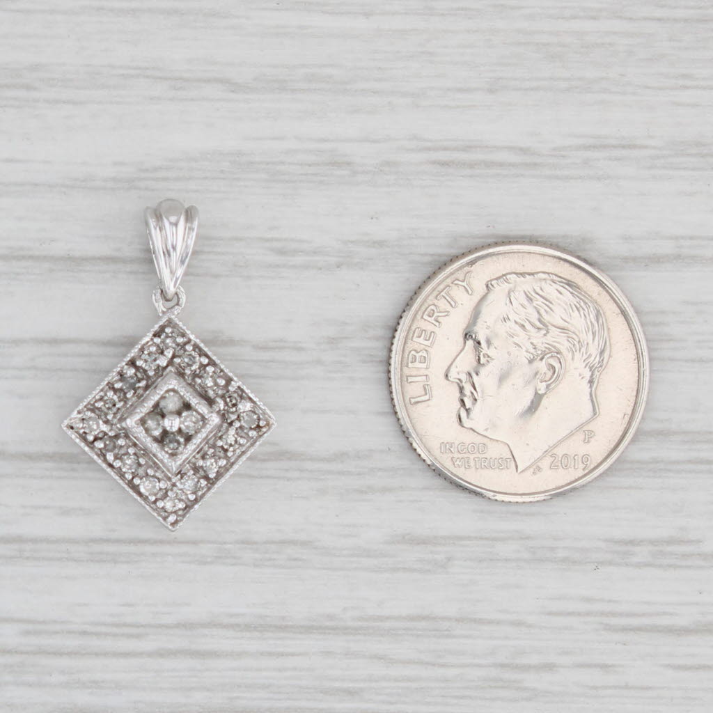 Light Gray 0.16ctw Diamond Halo Cluster Pendant 10k White Gold