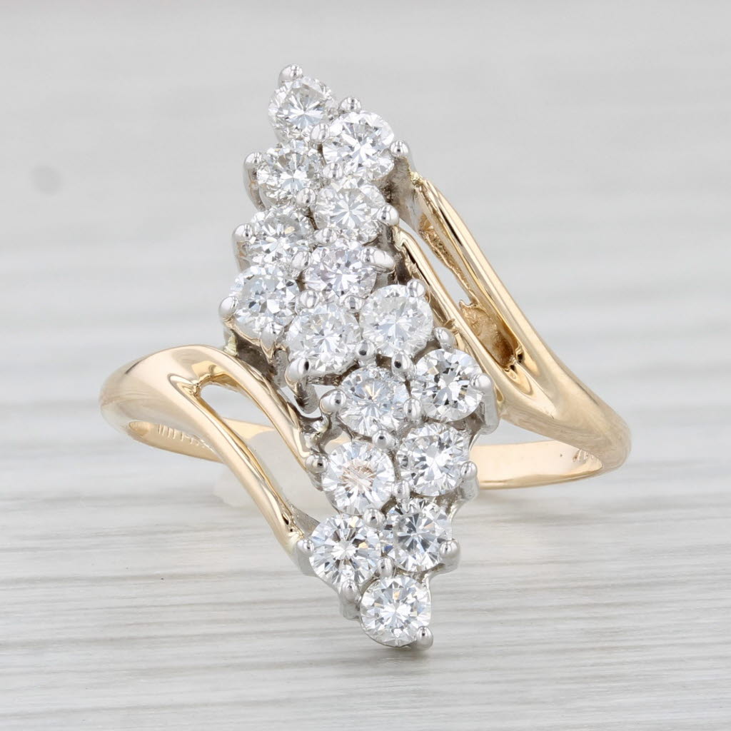 Light Gray 0.80ctw Diamond Cluster Ring 14k Yellow Gold Size 6.5 Cocktail Bypass