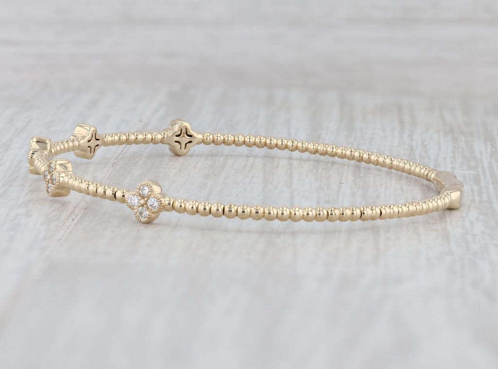 Gray New 0.35ctw Diamond Flowers Flexible Bead Bangle Bracelet 14k Yellow Gold 6.75"
