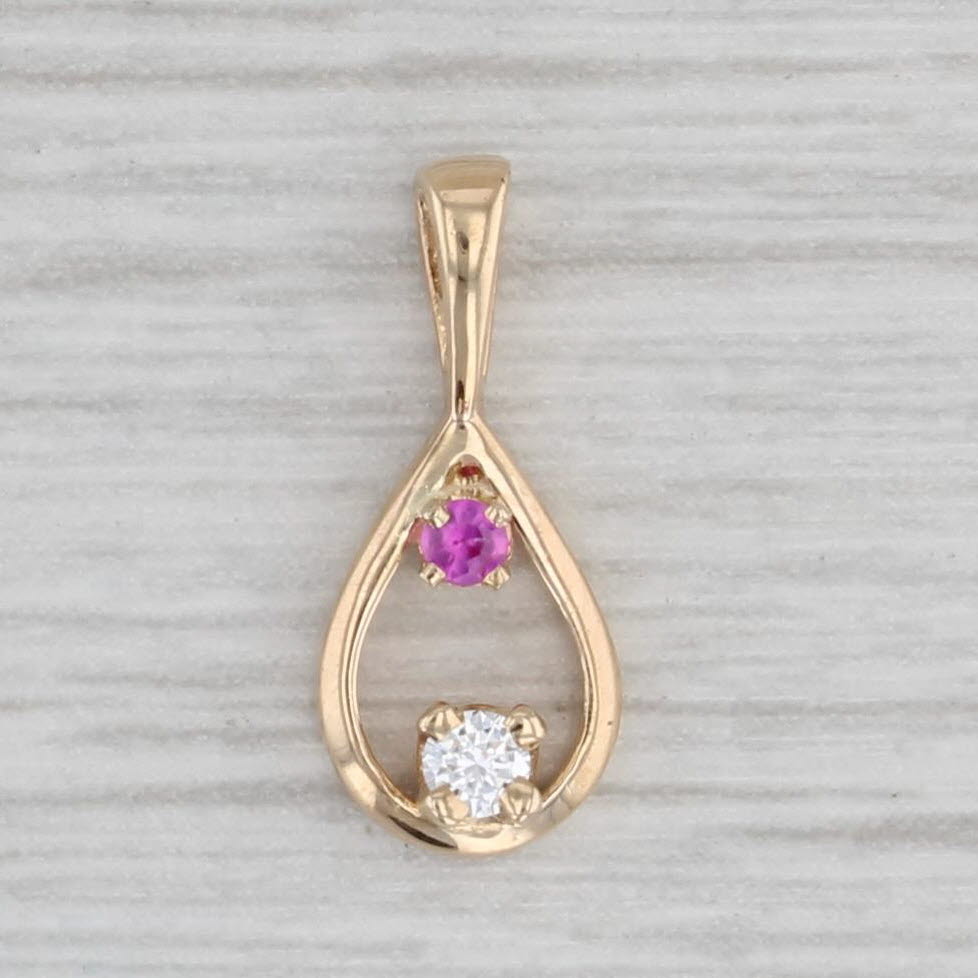 Gray Small Cubic Zirconia Lab Created Ruby Teardrop Pendant 14k Yellow Gold