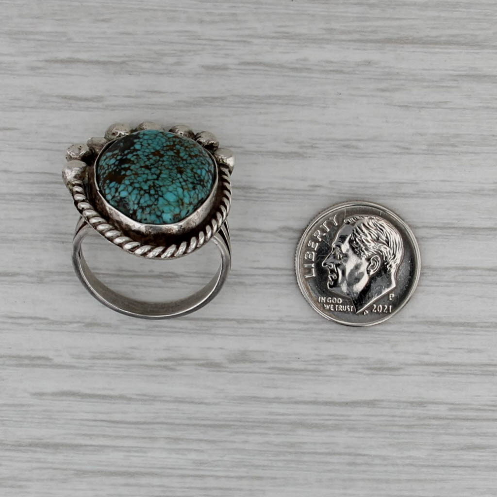 Vintage Signed Native American Turquoise Limonite Ring Sterling Silver Size 9