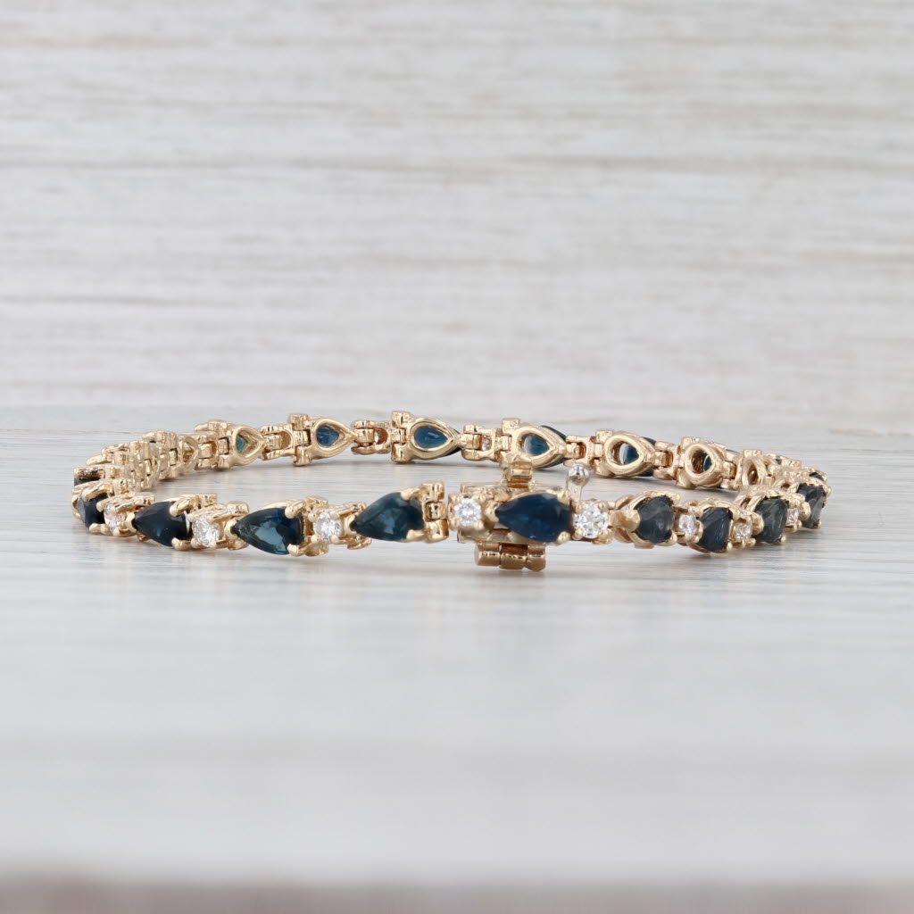 6.64ctw Blue Sapphire Diamond Tennis Bracelet 14k Yellow Gold 6.75"