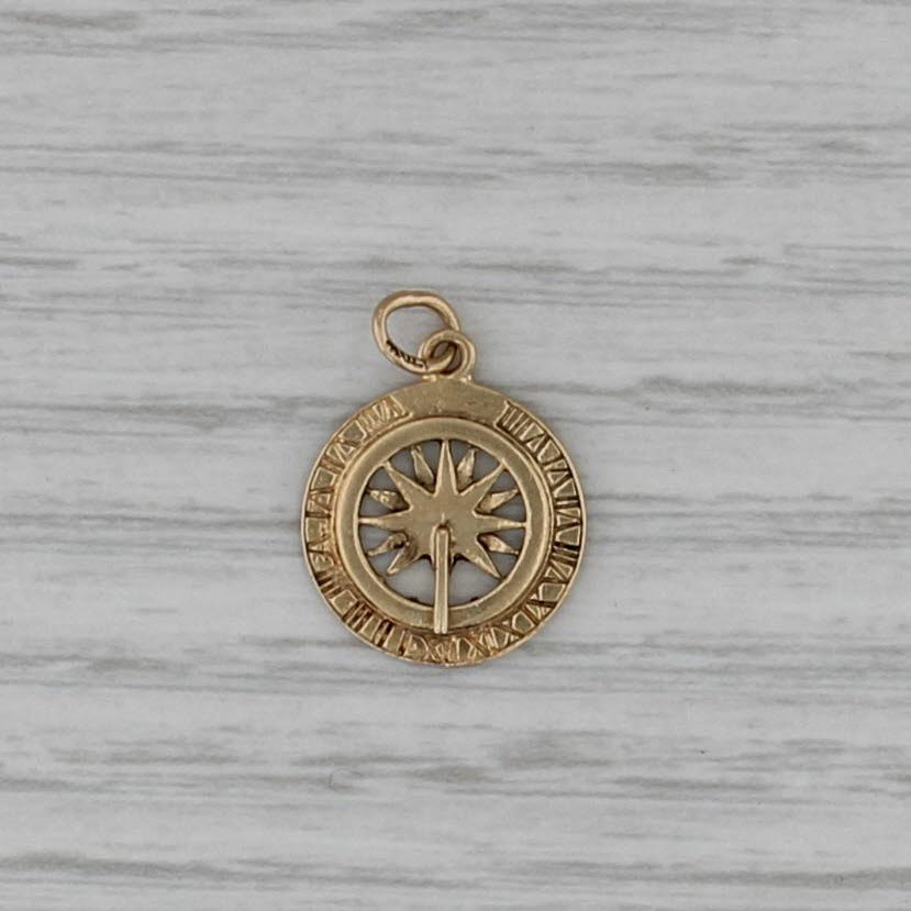 You are My Sunshine Sundial Charm 14k Yellow Gold Small Pendant