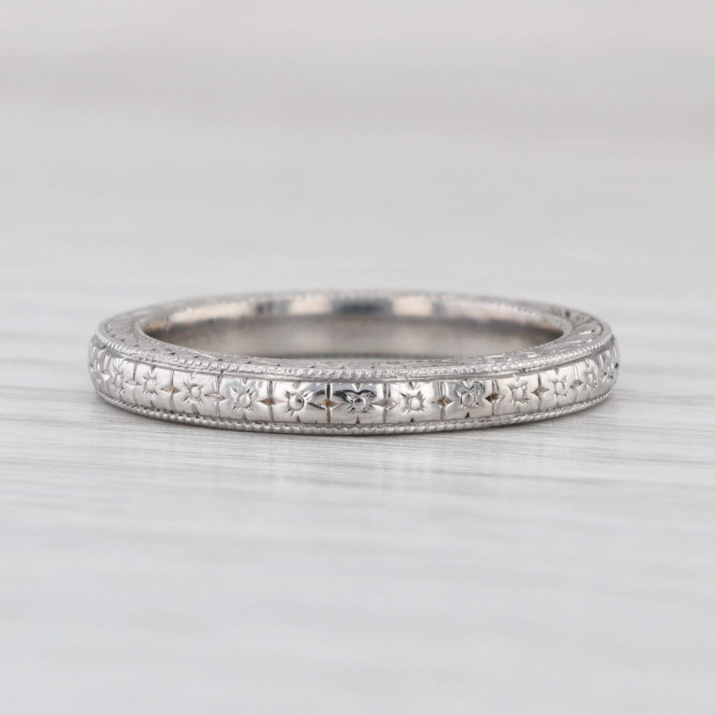 Hand Engraved Floral Wheat Pattern Wedding Band Stackable Ring 14k Gold Size 5