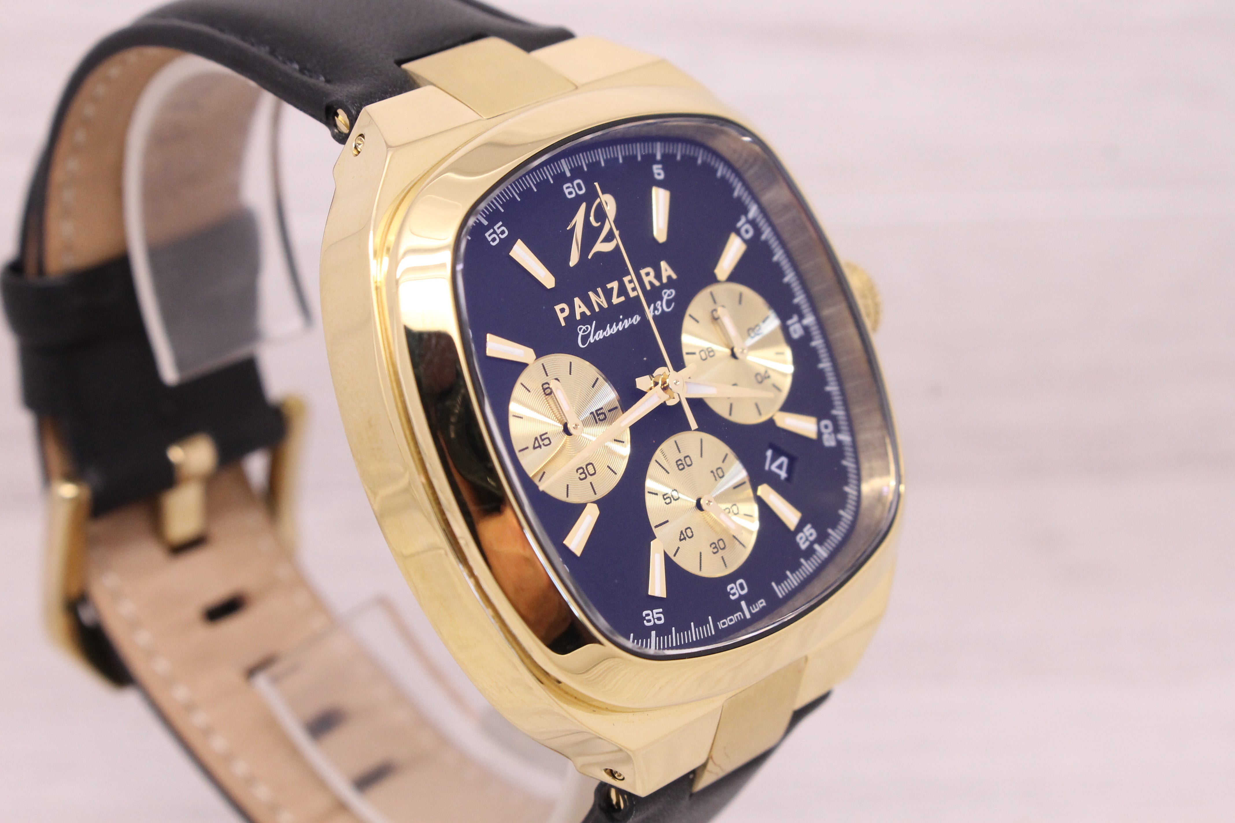 Light Gray Panzera Classivo 43C 43mm Gold Plated Steel Quartz Chronograph Watch C43C-03