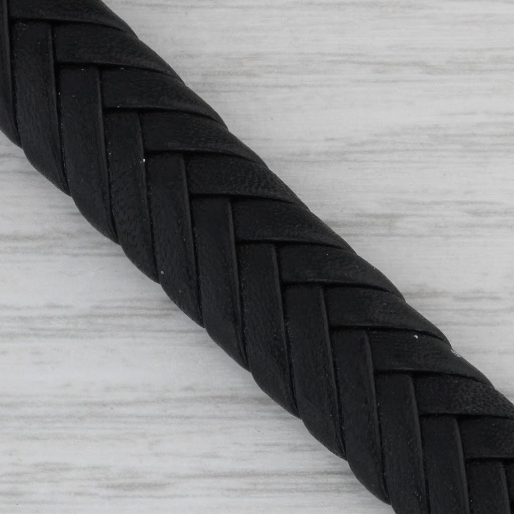 Gray New Effy Black Spinel Panther Bracelet Sterling Silver Woven Black Leather 7.5"