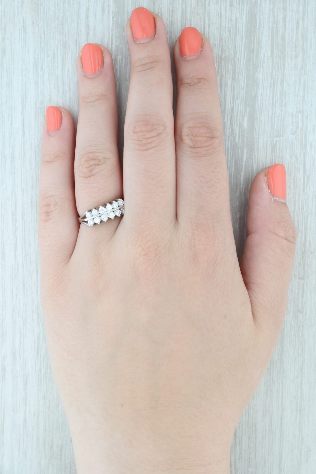 Light Gray 0.75ctw Diamond 2-Row Ring 14k White Gold Size 8 Wedding Anniversary