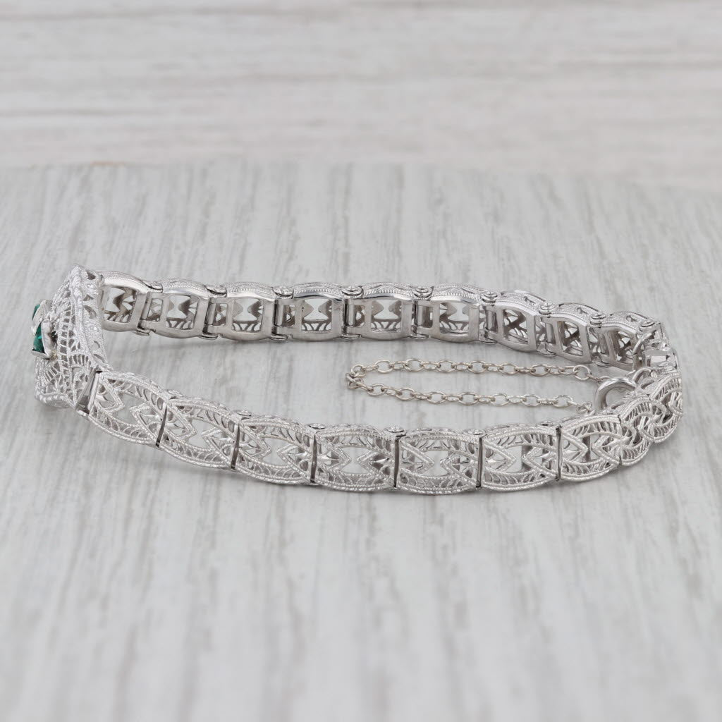 Gray Vintage Art Deco Filigree Diamond Bracelet 10k White Gold 7"