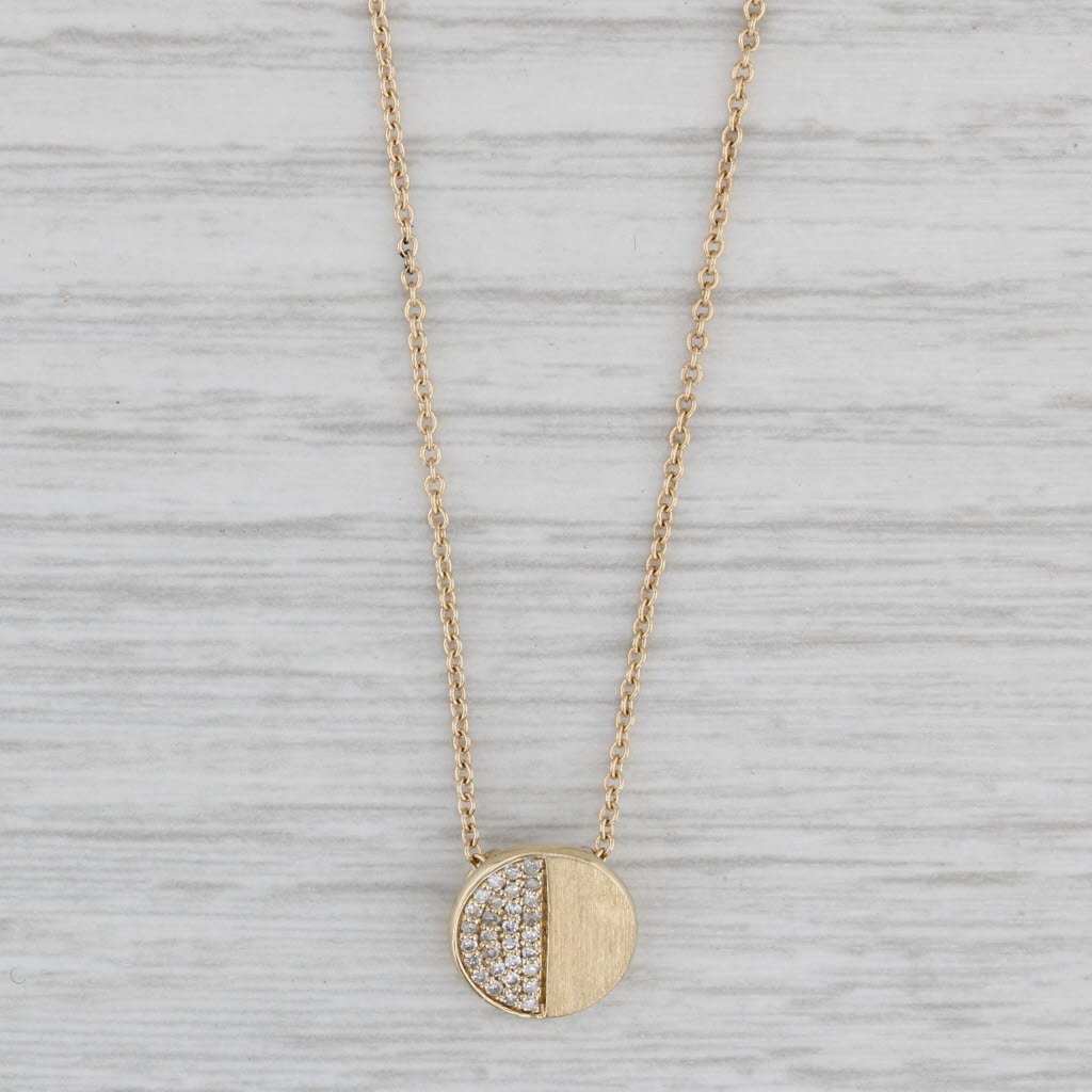 Gray Small Diamond Button Pendant Necklace 10k Yellow Gold 18" Cable Chain