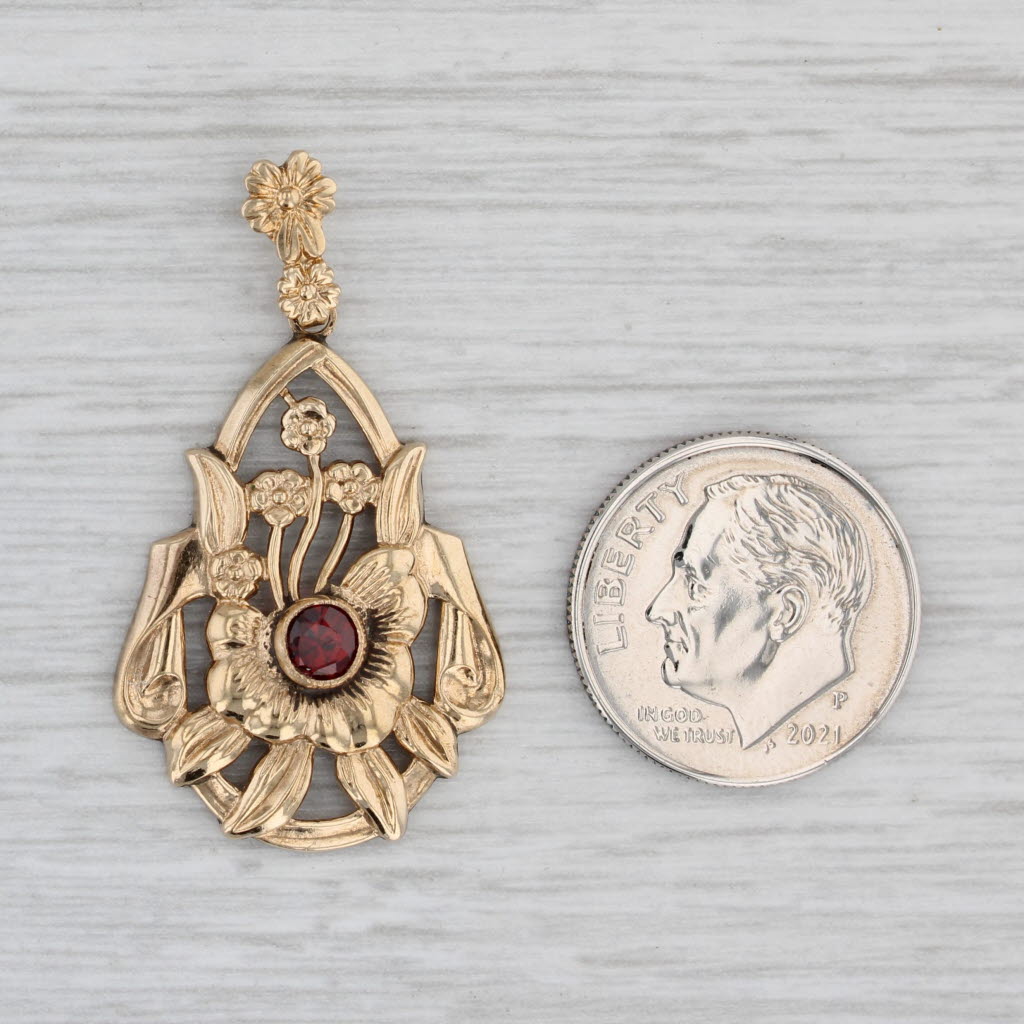 Gray Spessartite Garnet Flower Pendant 10k Yellow Gold Vintage Floral