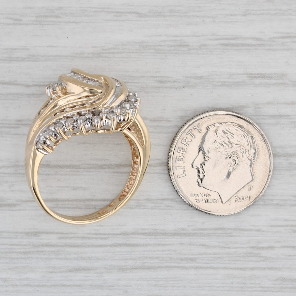 Gray 0.64ctw Diamond Knot Bypass Ring 10k Yellow Gold Size 7.25 Cocktail