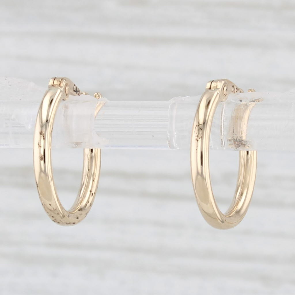 Light Gray Small Hoop Earrings 14k Yellow Gold Snap Top Round Hoops