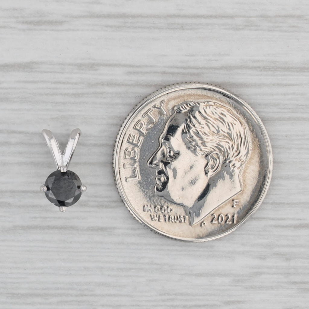 Gray New Small 0.40ct Black Diamond Pendant 14k White Gold Round Solitaire