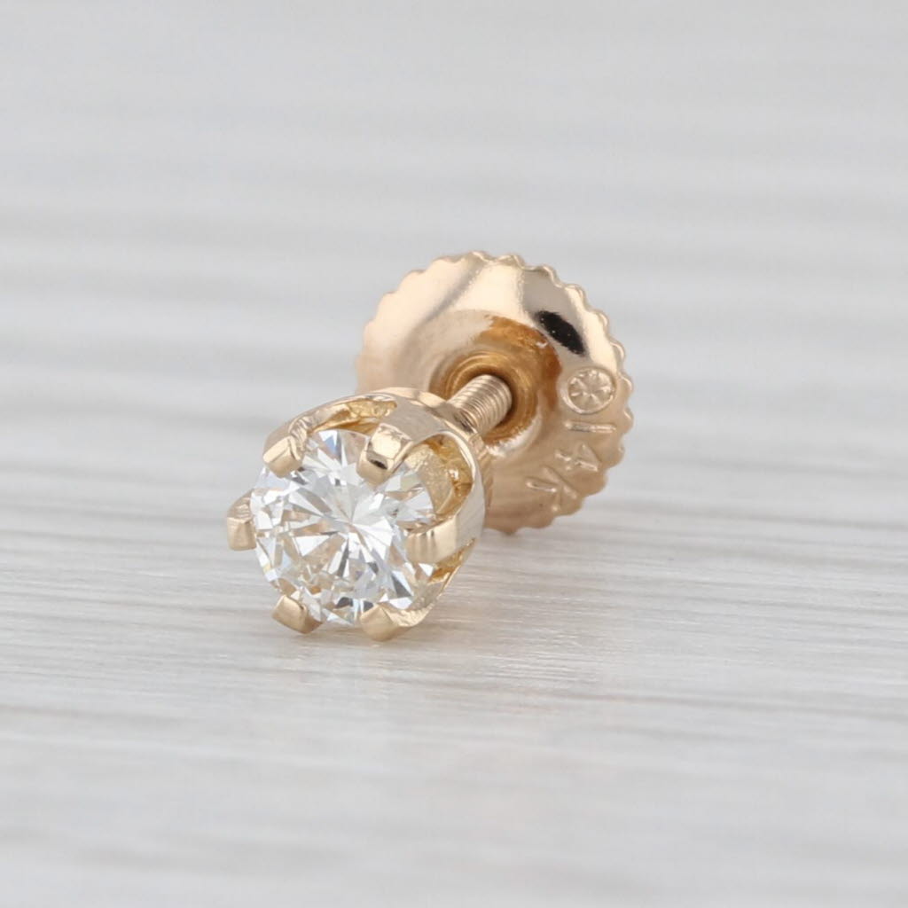 0.20ct Single Diamond Stud Earring 14k Yellow Gold VS2 Round Solitaire