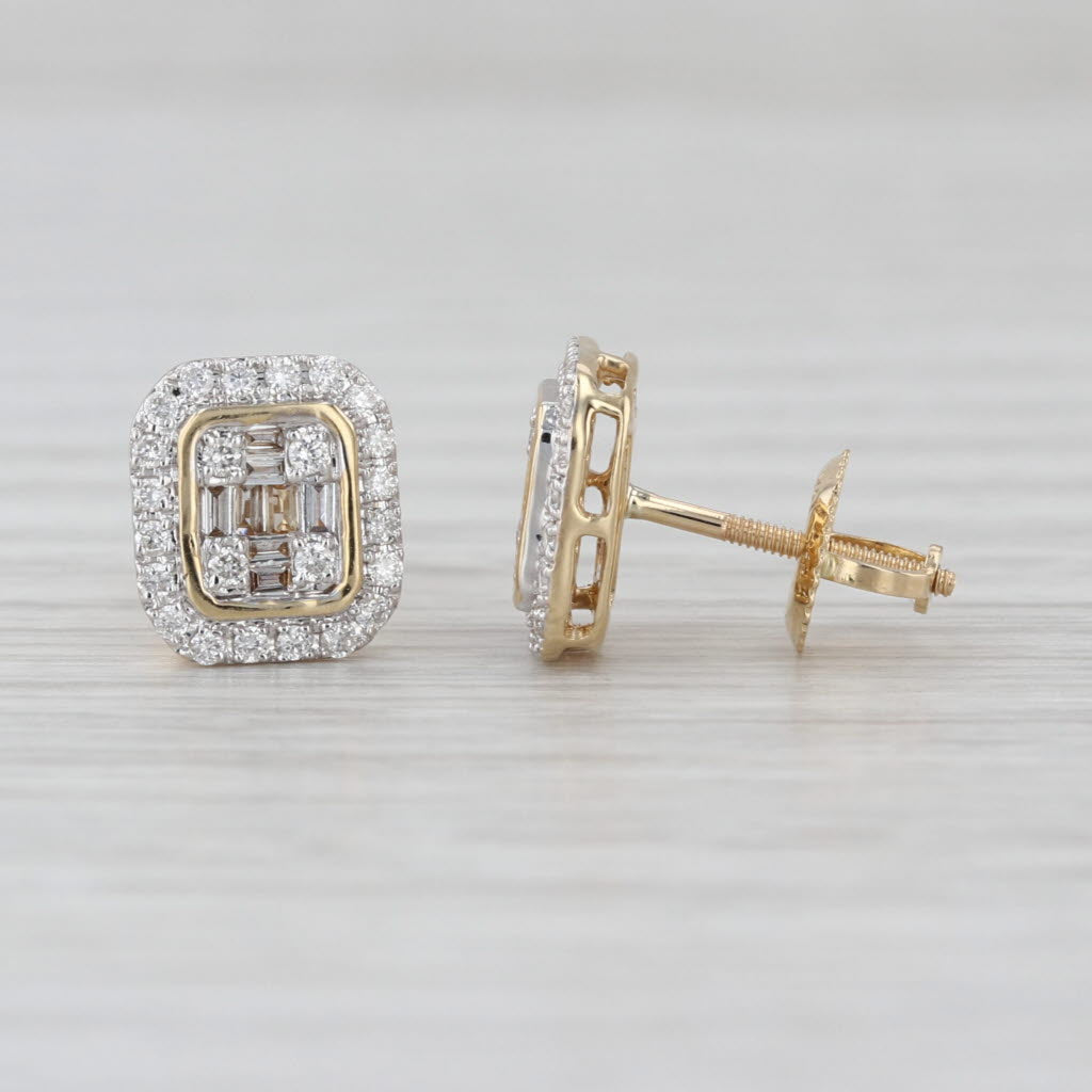 0.30ctw Diamond Halo Stud Earrings 14k Yellow Gold Screw Back Studs